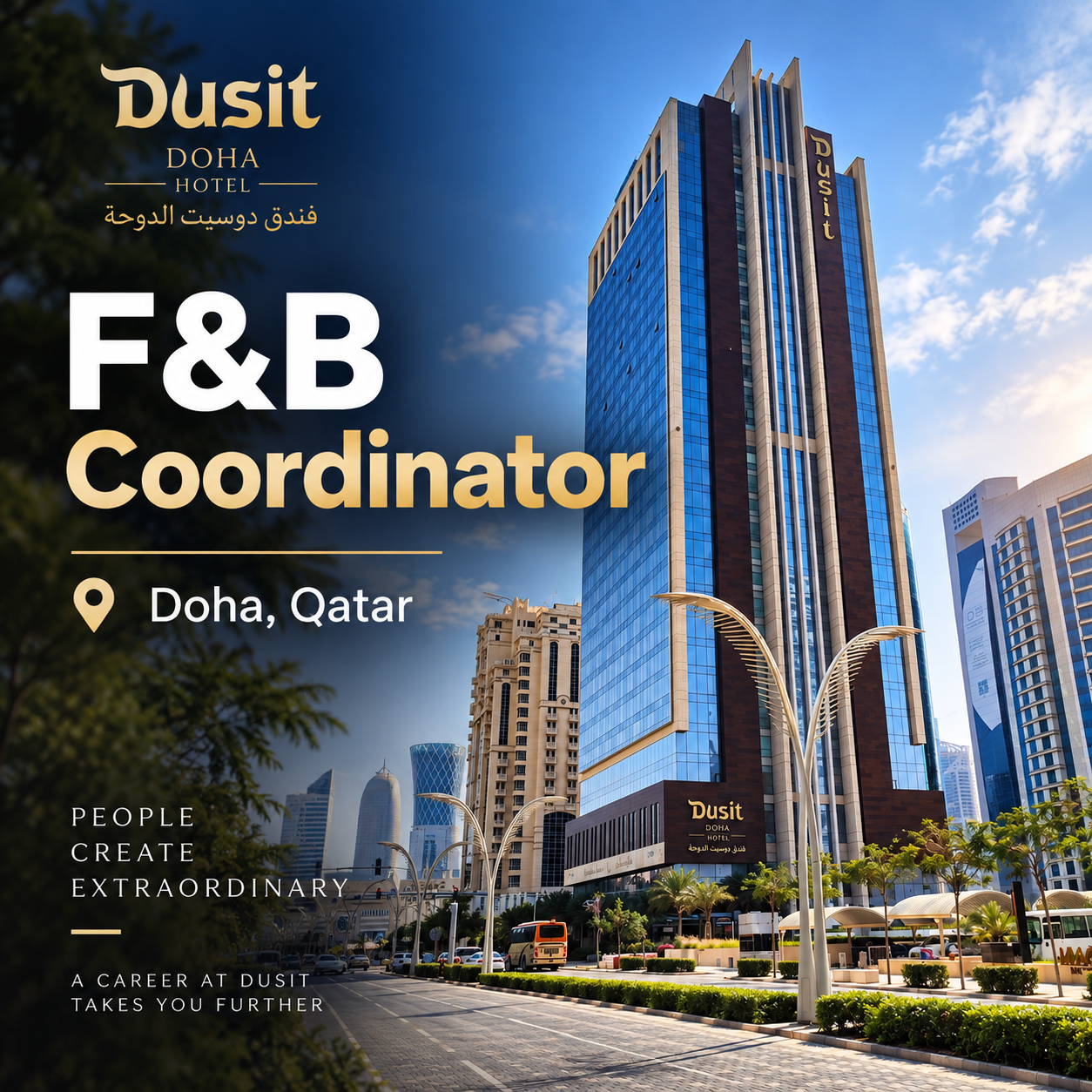 F&B Coordinator Jobs in Doha 2026 | Dusit Hotel & Suites Qatar