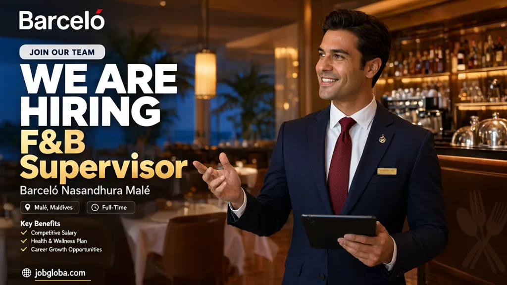 F&B Supervisor managing restaurant operations at Barceló Nasandhura Malé
