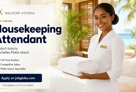Housekeeping attendant preparing guest villa at luxury resort in Seychelles